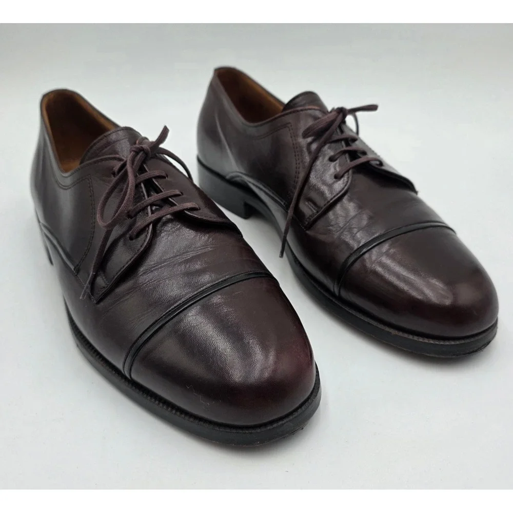 Bally Suisse Vasano Albano Men's Burgundy Leather Cap Toe Derby Shoes Size 8 F